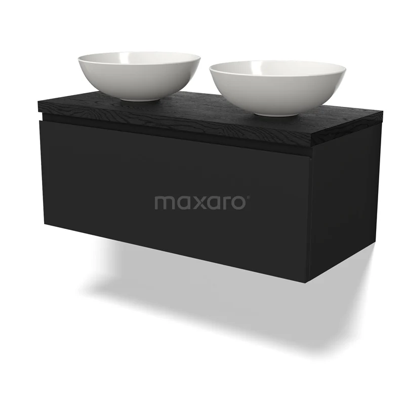 Modulo Plato Vanity units for countertop basin | 100 cm Matte black Handle-less front Black oak worktop 1 drawer BMK11-02692