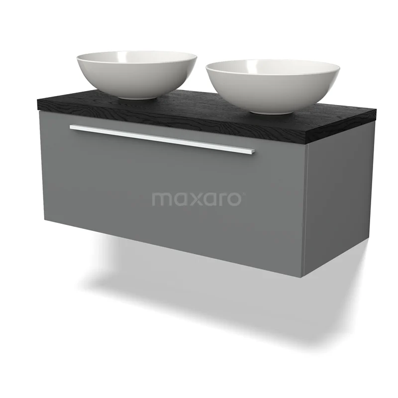 Modulo Plato Vanity units for countertop basin | 100 cm Mid grey Flat front Black oak worktop 1 drawer BMK11-02693