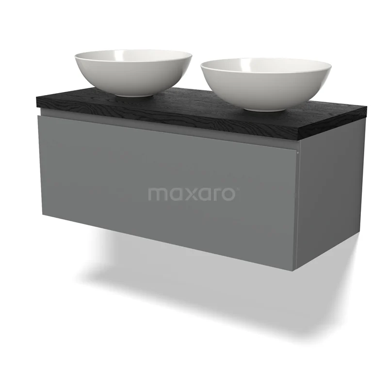 Modulo Plato Vanity units for countertop basin | 100 cm Mid grey Handle-less front Black oak worktop 1 drawer BMK11-02694
