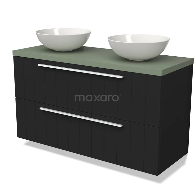 Modulo Plato Vanity units for countertop basin | 120 cm Matte black Slat front Sage green worktop 2 Stacked drawers BMK17-02606
