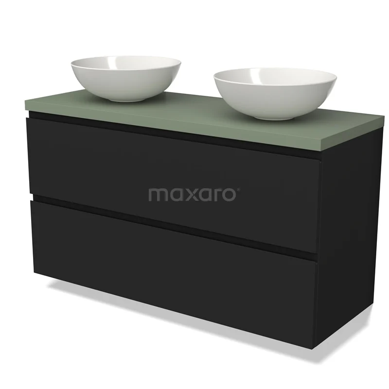 Modulo Plato Vanity units for countertop basin | 120 cm Matte black Handle-less front Sage green worktop 2 Stacked drawers BMK17-02607