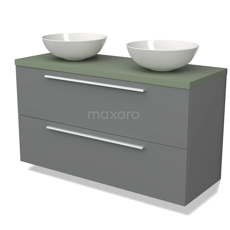 Modulo Plato Vanity units for countertop basin | 120 cm Mid grey Flat front Sage green worktop 2 Stacked drawers BMK17-02608