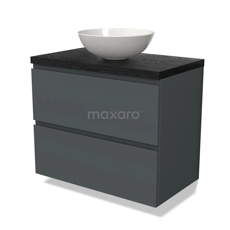 Modulo Plato Vanity units for countertop basin | 80 cm Dark grey Handle-less front Black oak worktop 2 Stacked drawers BMK17-02681