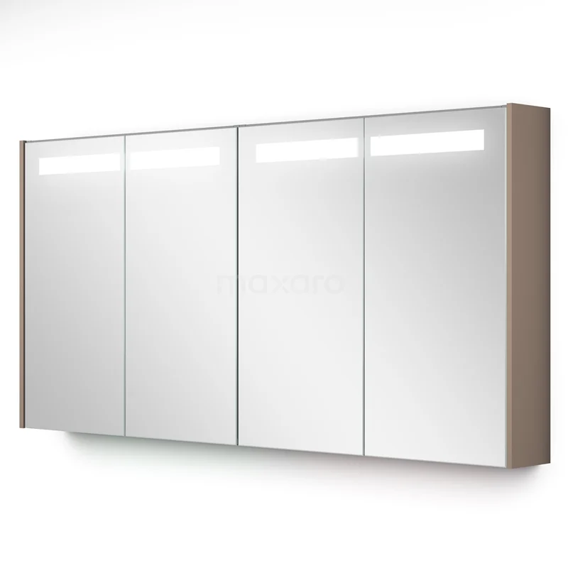 Spiegelschrank mit Beleuchtung Modulo 137.6x70cm Taupe K99-1400-59008-02 Strakker Badschrank mit vier Spiegeldeuren, LED-Beleuchtung und Holzseitenteilen für einen modernen Badezimmerausdruck.