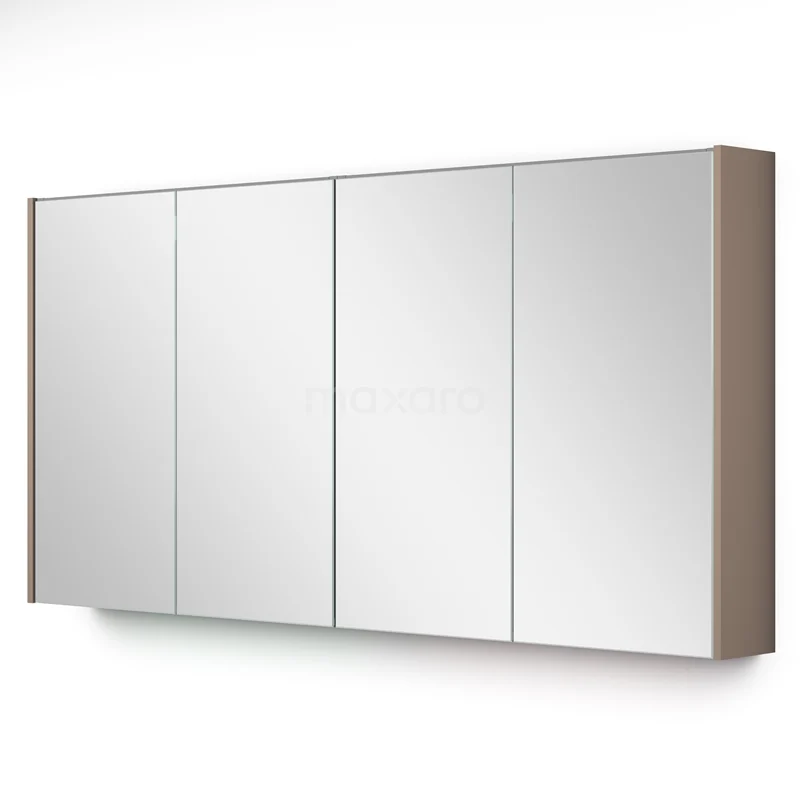 Spiegelschrank mit Beleuchtung Modulo 137.6x70cm Taupe K99-1400-59009-02 Breiter Badschrank mit vier Spiegeltüren, schlichten Holz-Seitenpaneelen, ideal für moderne Badezimmer-Aufbewahrungslösungen.