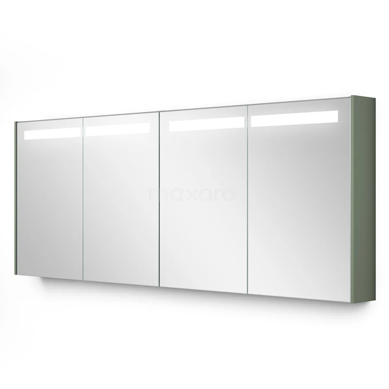 Spiegelschrank mit Beleuchtung Modulo 177.6x70cm Salbeigrün K99-1800-59008-12 Moderne Spiegelschrank mit LED-Beleuchtung, vier Türen und Aluminiumgehäuse für stilvolle Badezimmerlagerung.