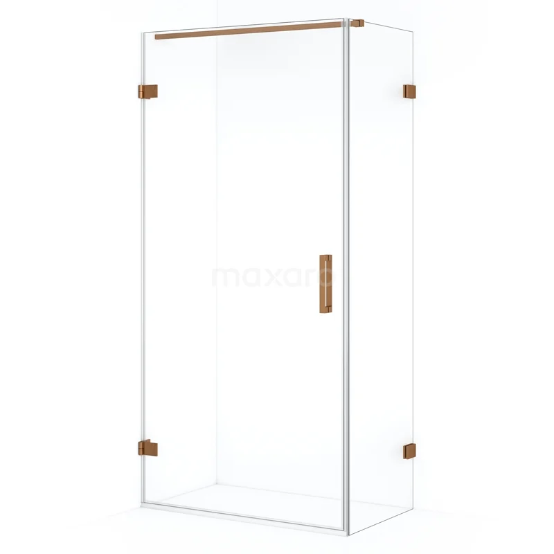 Diamond Shower cabin | 90x60 cm Copper Clear glass Pivot door Rectangle CDA210906120KP Glass shower enclosure with gold metal accents, sleek design; perfect addition to a modern bathroom.