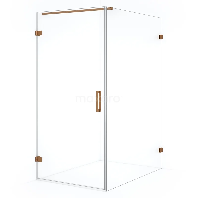 Diamond Shower cabin | 130x100 cm Copper Clear glass Pivot door Rectangle CDA211013120KP Glass shower enclosure with corner step, gold-coloured hinges and Handle, modern design for luxury bathroom interior.