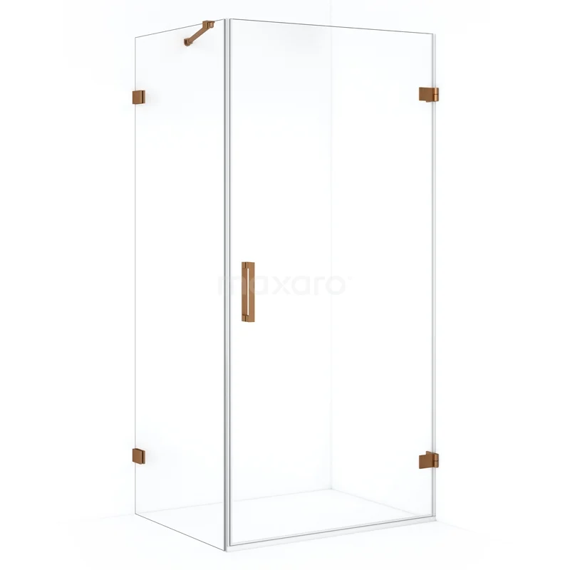 Diamond Shower cabin | 100x70 cm Copper Clear glass Pivot door Rectangle CDA221007220KP Shower enclosure with corner step, minimalist design, wooden details, perfect for modern bathroom design.