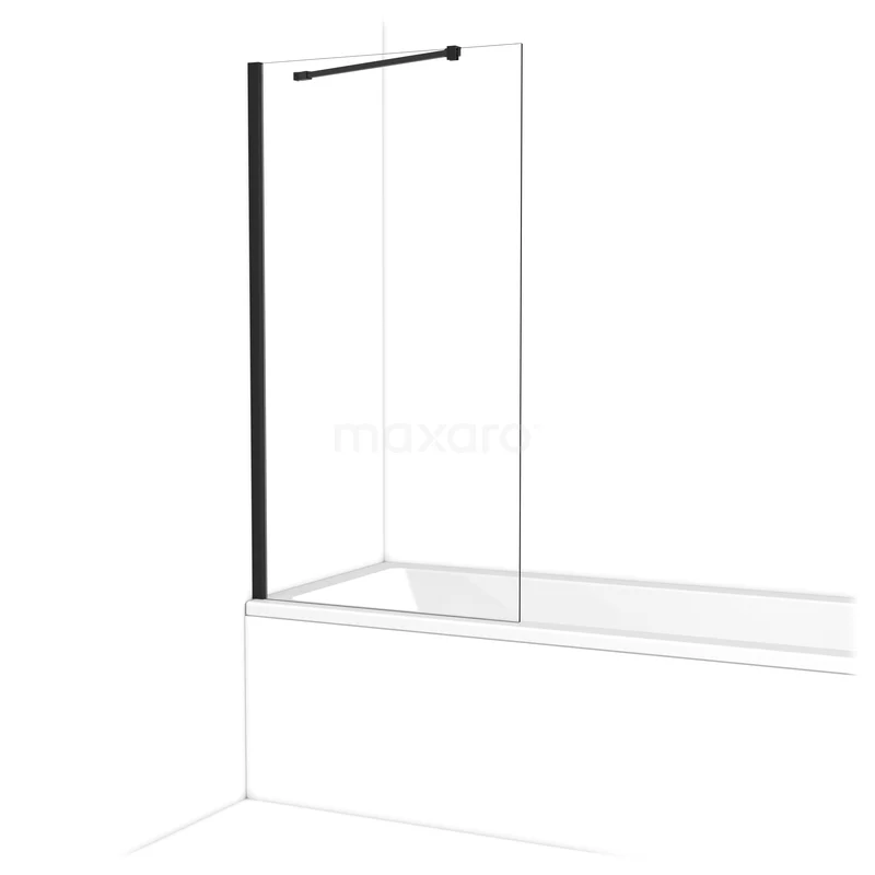 Diamant Badewannenaufsatz | 75 cm Matt Schwarz Klarglas BDA075210MB Transparente Glas-Badewannenaufsatz mit Matt Schwarz Aluminium Profilen, ideal als moderne Trennlösung im Badezimmer.