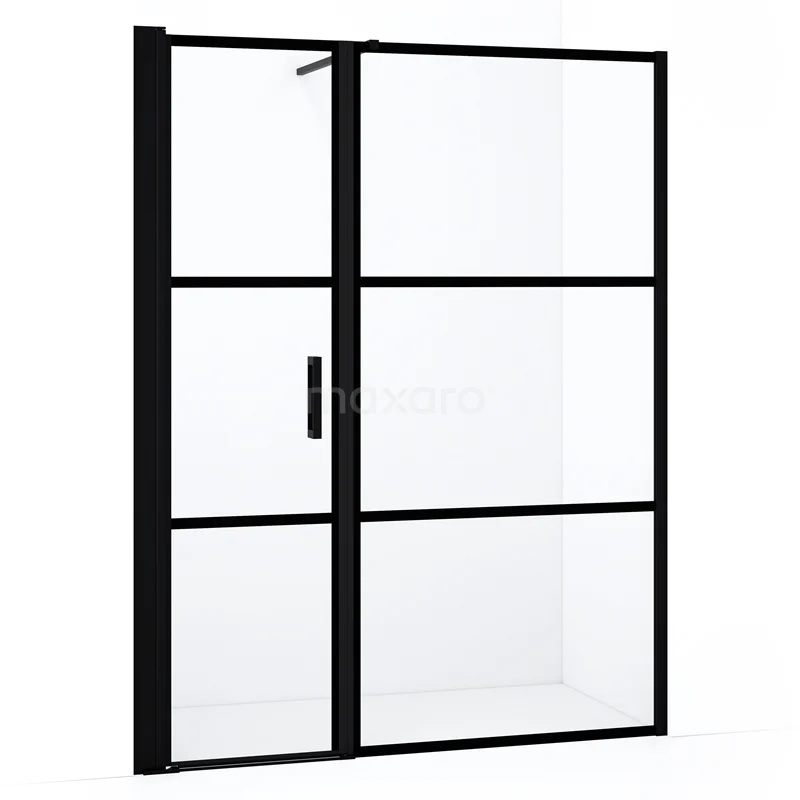 Diamond Shower door | 160 cm Matte black Clear with 4 black stripes Pivot door DDC1106101118MB