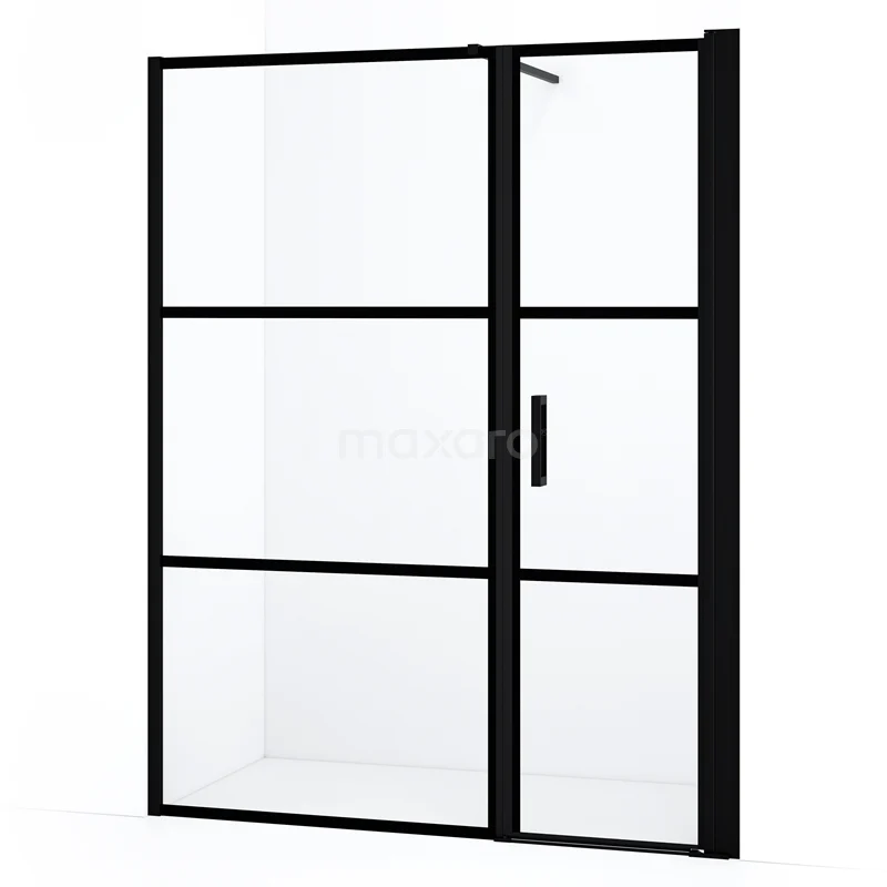 Diamond Shower door | 160 cm Matte black Clear with 4 black stripes Pivot door DDC1206101118MB
