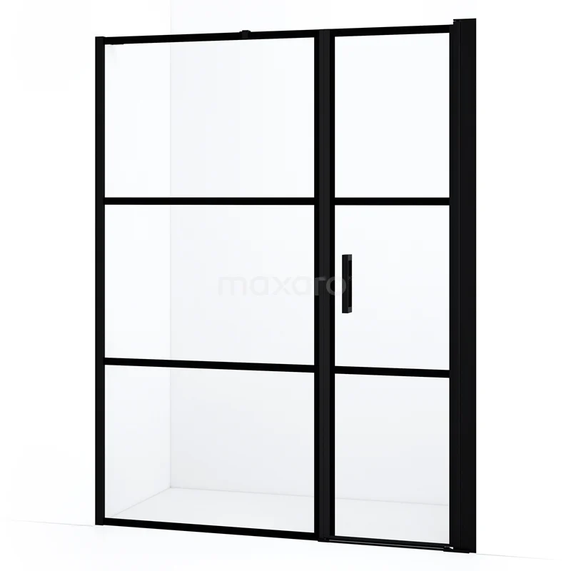 Diamond Shower door | 150 cm Matte black Clear with 4 black stripes Pivot door DDC1206091218MB
