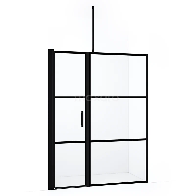Diamond Shower door | 150 cm Matte black Clear with 4 black stripes Pivot door DDC1106091718MB