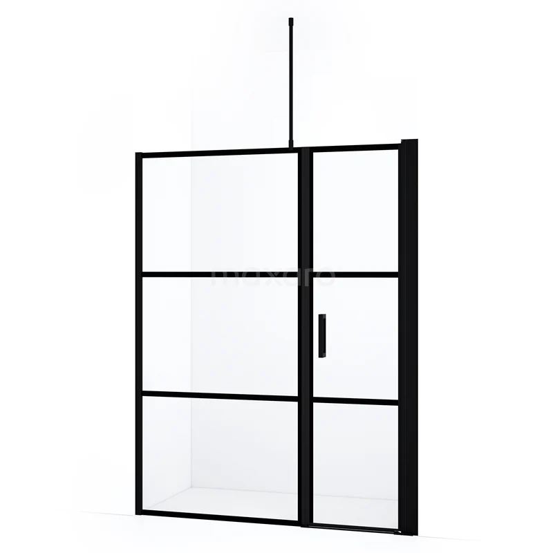 Diamond Shower door | 150 cm Matte black Clear with 4 black stripes Pivot door DDC1206091718MB