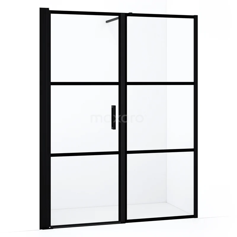 Diamond Shower door | 160 cm Matte black Clear with 4 black stripes Pivot door DDC1108081118MBN