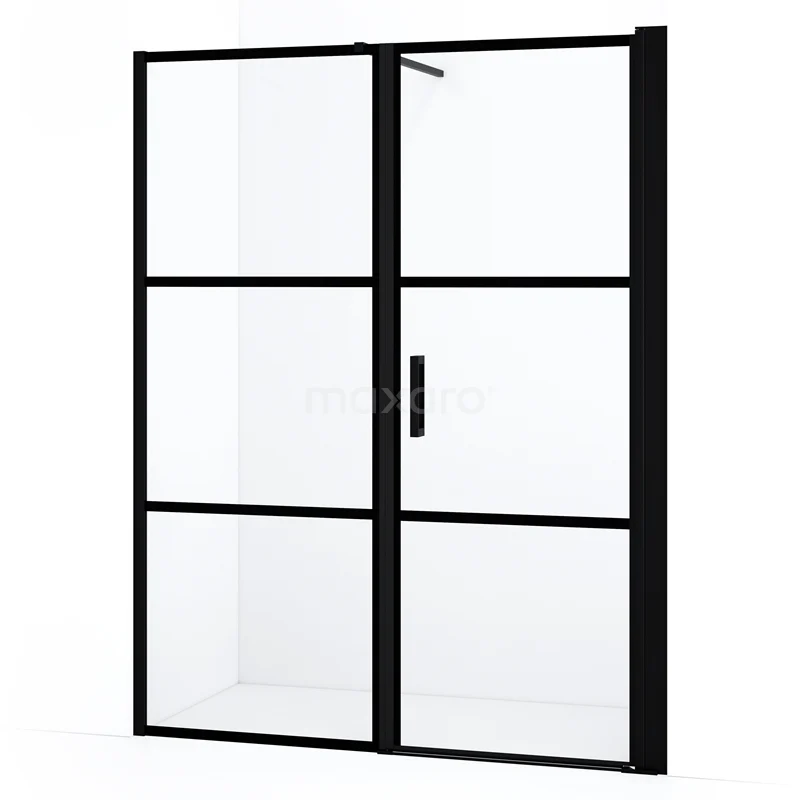 Diamond Shower door | 160 cm Matte black Clear with 4 black stripes Pivot door DDC1208081118MBN