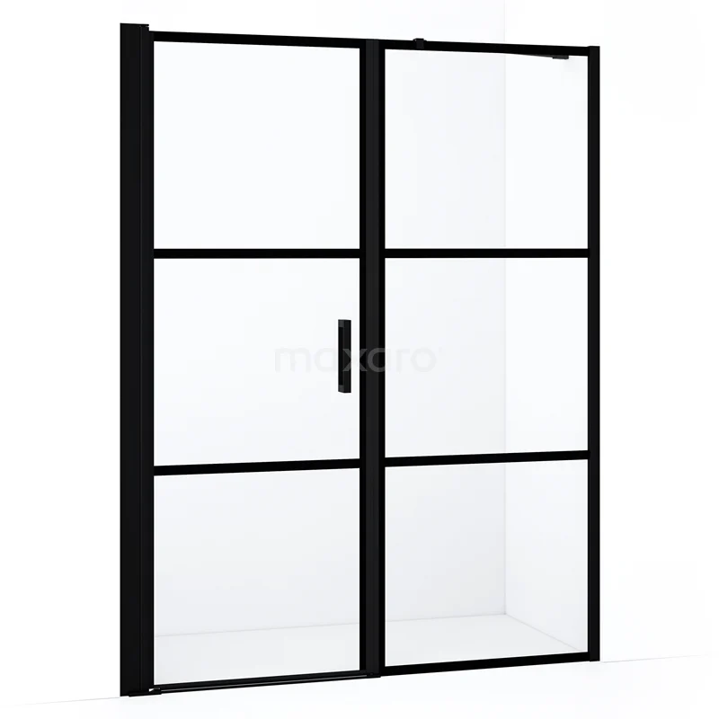 Diamond Shower door | 160 cm Matte black Clear with 4 black stripes Pivot door DDC1108081218MBN