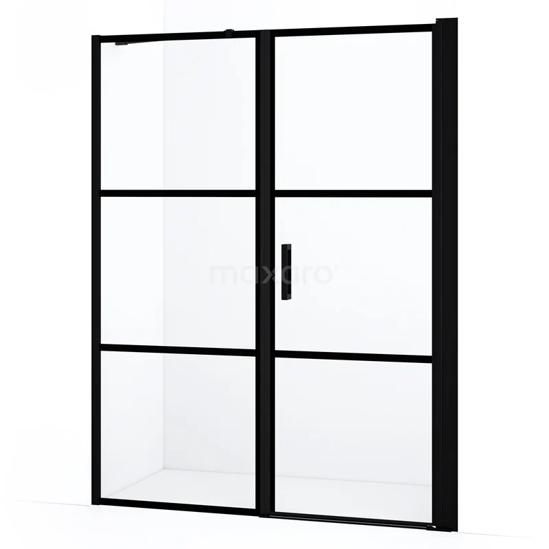 Diamond Shower door | 160 cm Matte black Clear with 4 black stripes Pivot door DDC1208081218MBN