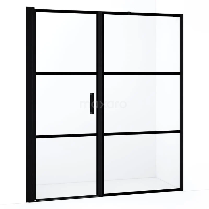 Duschtür Diamond DDC1107091218MB Schwarze industrielle Duschwand mit Schiebetür, Klarglas und Metallrahmen; ideal für einen modernen Badezimmerstil.