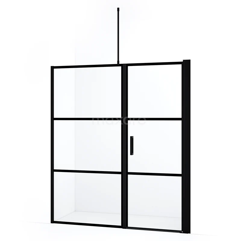 Duschtür Diamond DDC1207091718MB Schwarze industrielle Duschwand mit Tür, mattschwarzem Rahmen und Klarglas, perfekt für einen modernen Badezimmerstil.