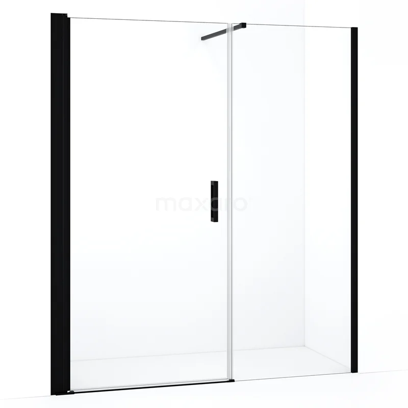 Black Shower screen with sliding door made of glass, modern design for the bathroom, frameless style from premium series.