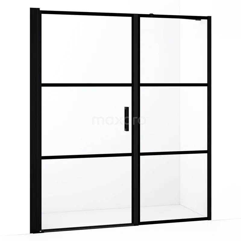 Duschtür Diamond DDC1109081218MBN Schwarze industrielle Duschwand mit matt schwarzem Rahmen, Glasplatten und Schiebetür, ideal für einen modernen Badezimmerstil.