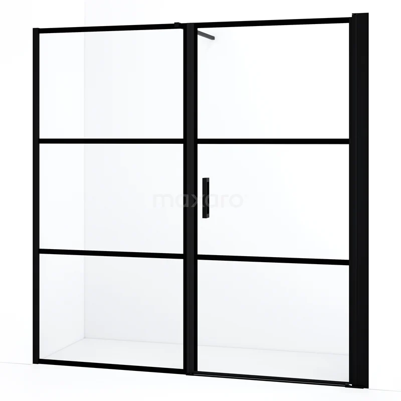 Diamond Shower door | 190 cm Matte black Clear with 4 black stripes Pivot door DDC1209101118MBN