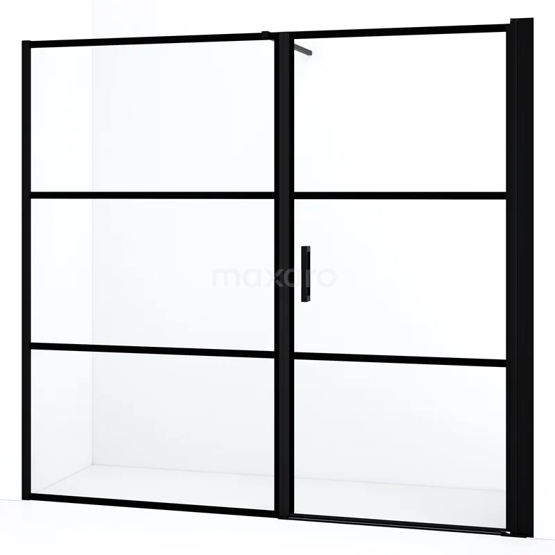 Diamond Shower door | 210 cm Matte black Clear with 4 black stripes Pivot door DDC1209121118MBN