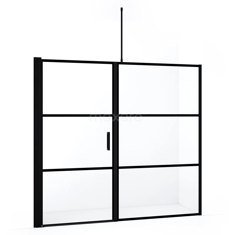 Diamond Shower door | 200 cm Matte black Clear with 4 black stripes Pivot door DDC1109111718MBN