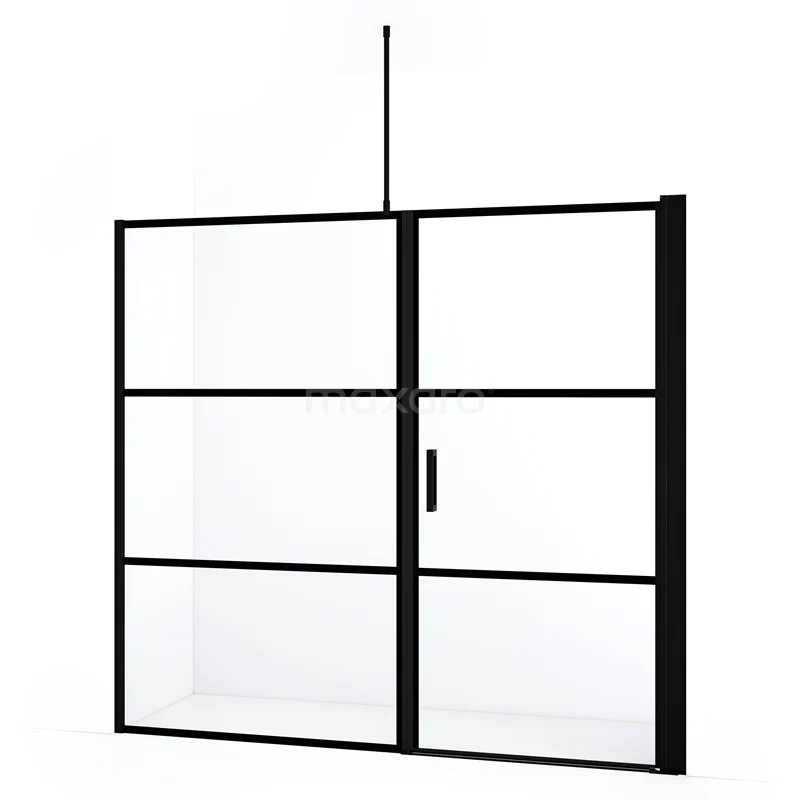 Diamond Duschtür | 220 cm Matt Schwarz Klar mit 4 schwarzen Streifen Drehtür DDC1210121718MBN Schwarze Stahl-Duschwand mit Schiebetür, industrieller Look, Klarglas, geeignet für moderne Bäder.