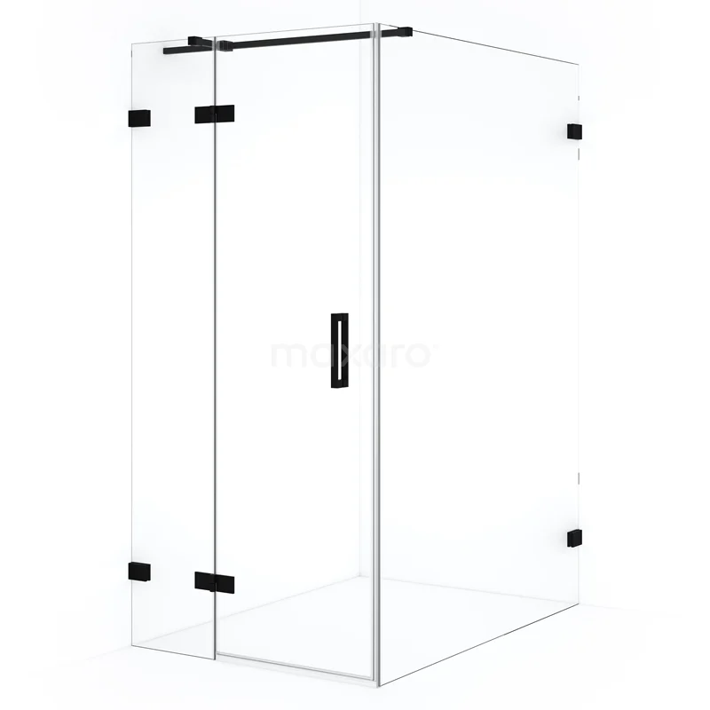 Diamond Shower cabin | 140x100 cm Matte black Clear glass Pivot door Rectangle CDB214614320MB Shower enclosure square with black frame and clear glass, sleek design, ideal for modern bathrooms.