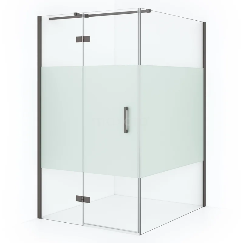 Duschkabine Diamond CDB216614313ZMN Duschkabine mit mattem Glas-Mittelstreifen, schwarzem Aluminiumrahmen und Scharnier-Tür, ideal für einen modernen Badezimmerstil.