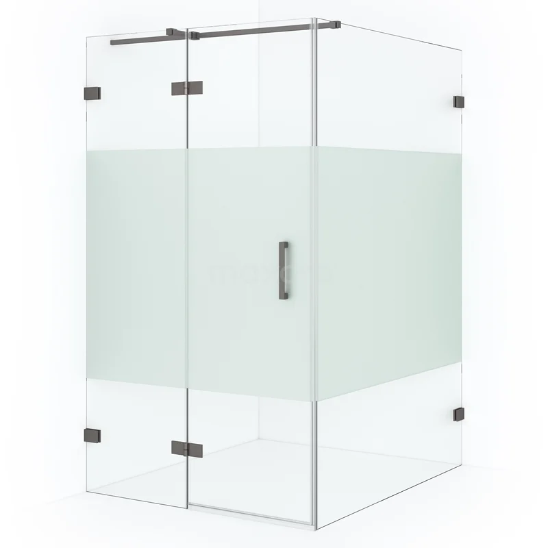 Diamond Duschkabine | 140x120 cm Schwarzes Metall Drehtür Rechteck CDB216614323ZM Duschkabine viereckig glasklar mit Mattglasstreifen, rostfreie Scharniere, ideal für moderne Bäder.