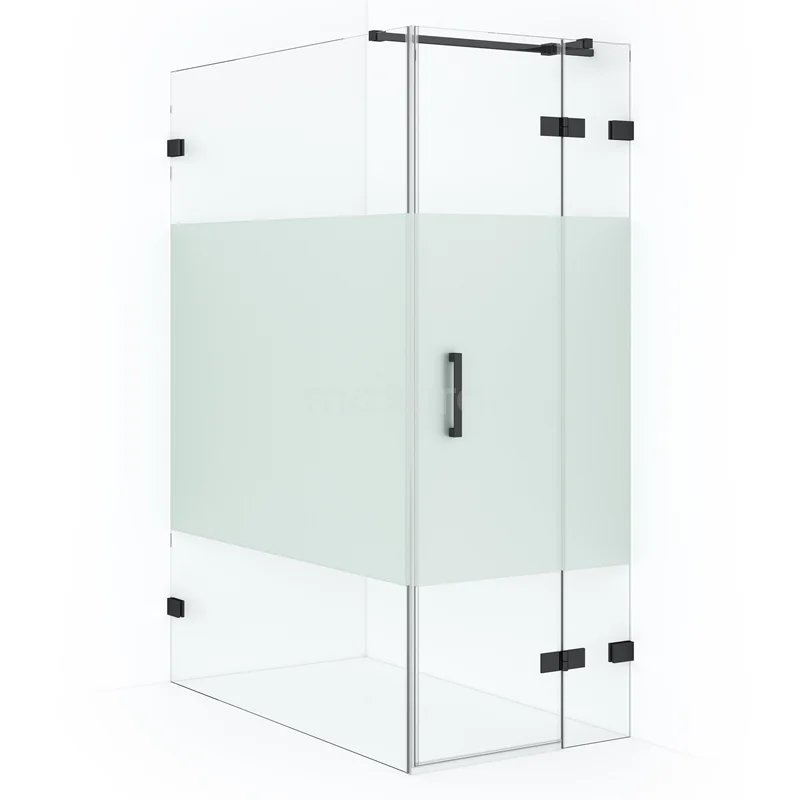 Diamond Shower enclosure | 140x90 cm Black chrome Clear with matt strip Pivot door Rectangle CDB223614323BC