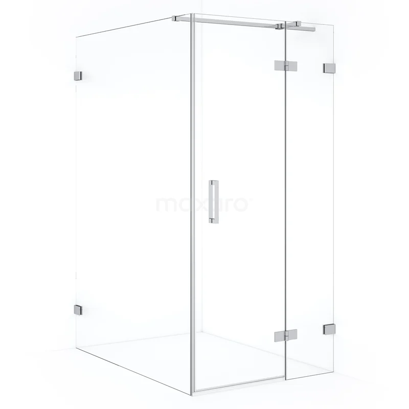 Transparent glass shower enclosure with corner design, stainless steel hinges and modern design for a stylish bathroom.