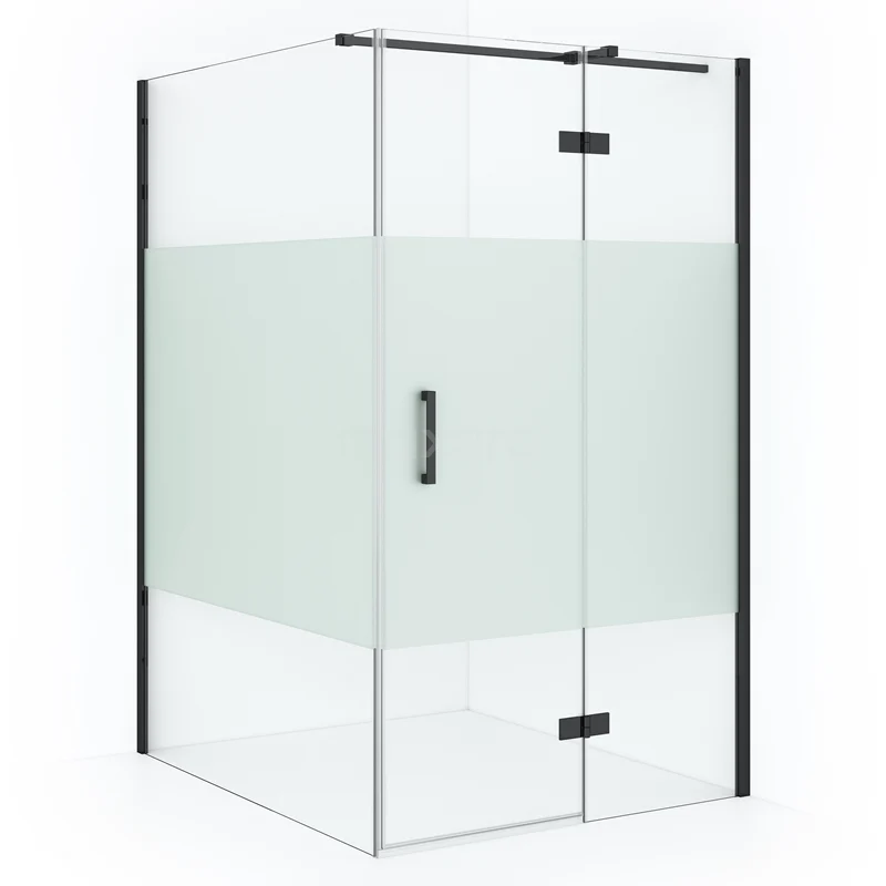 Diamond Shower enclosure | 140x110 cm Black chrome Clear with matt strip Pivot door Rectangle CDB226514313BCN