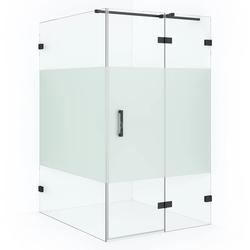 Diamond Shower enclosure | 140x110 cm Black chrome Clear with matt strip Pivot door Rectangle CDB226514323BC