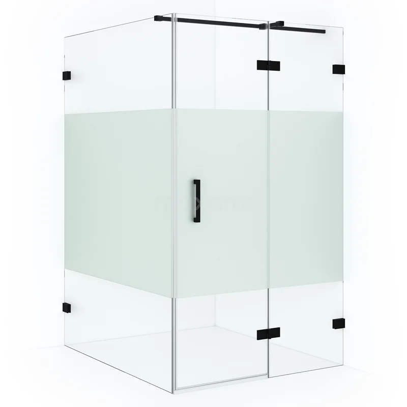 Shower enclosure with matte white central panel, rectangular design, frosted glass fittings and sliding door for modern bathrooms.