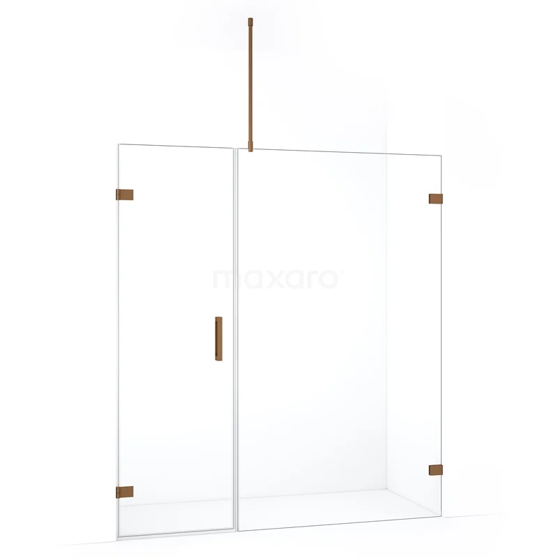 Glazen douchewand met goudkleurige accenten, frameloos design, stijlvol voor elke moderne badkamerinrichting.