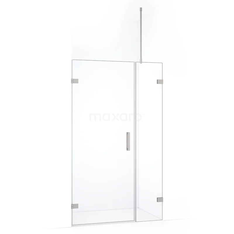 Glazen douchewand met scharnierdeur, helder glas, modern design, ideaal voor een stijlvolle badkamerinrichting.