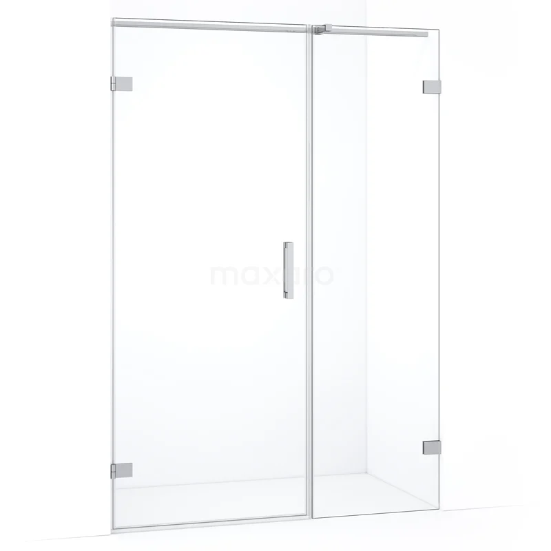 Glazen douchewand met deur, helder veiligheidsglas, aluminium profiel, strak design, ideaal voor moderne badkamers.