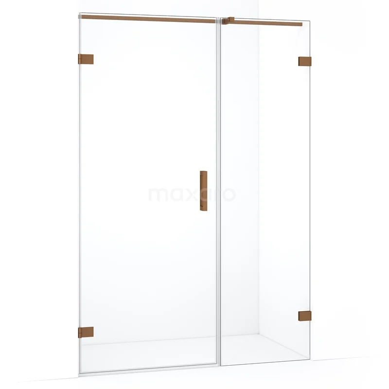Glazen douchewand met schuifdeur, goudkleurige accenten en strakke afwerking, ideaal voor een moderne badkamerinrichting.