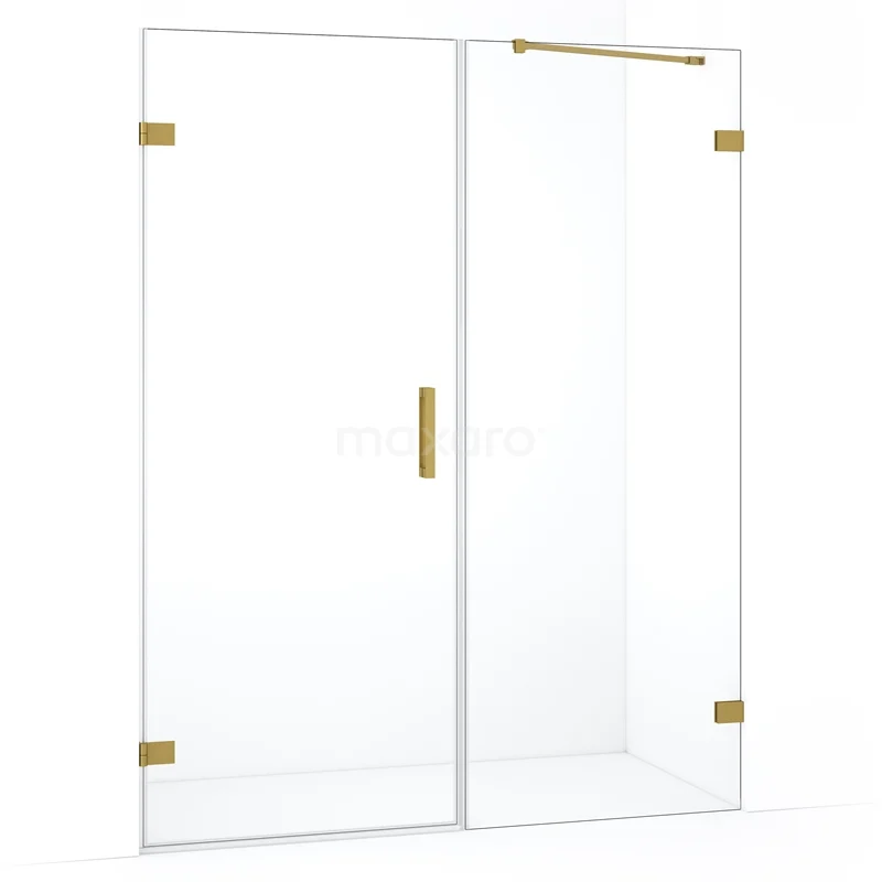 Glazen douchedeur met gouden details, modern design, perfecte toevoeging aan een stijlvolle badkamer.