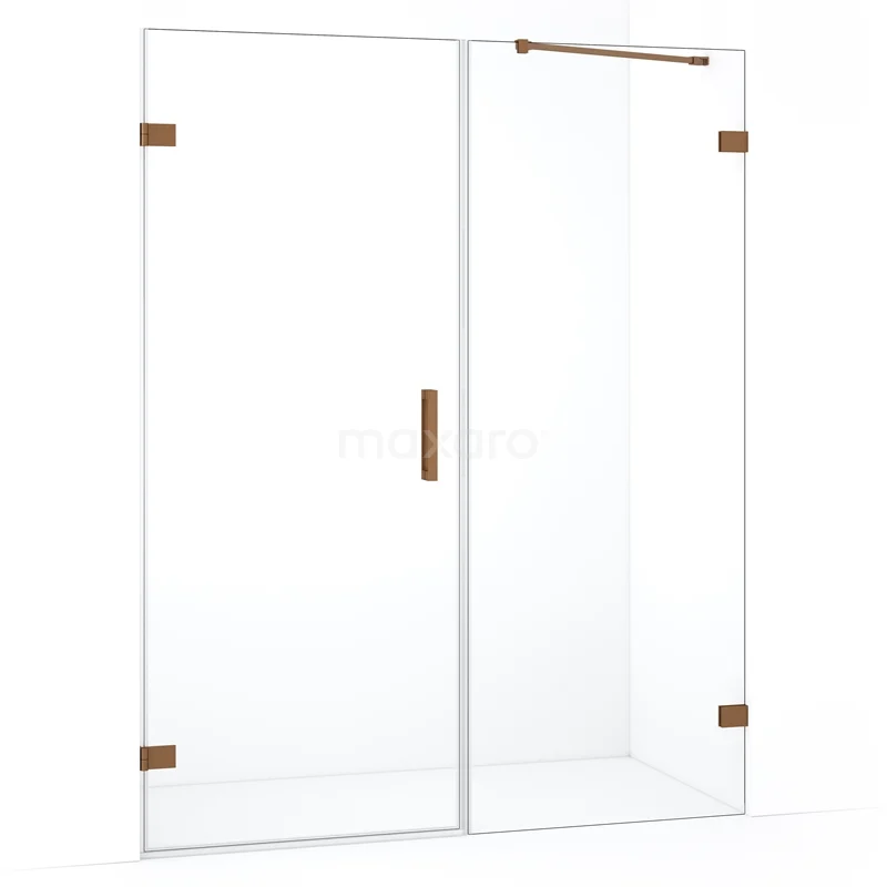 Glazen douchewand met gouden accenten, minimalistisch design, ideale toevoeging aan een moderne badkamer.