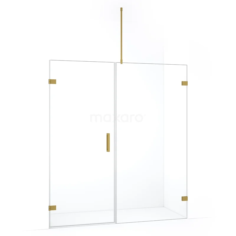 Glazen douchewand met gouden details, modern design, ideaal voor een stijlvolle badkamerinrichting.