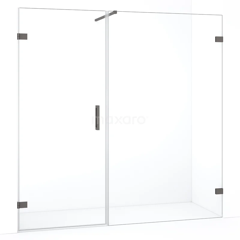 Glazen douchewand met aluminium zwarte accenten, minimalistisch ontwerp, ideaal voor een stijlvolle en moderne badkamer.