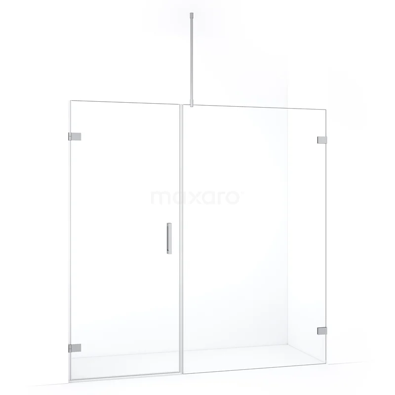 Glazen douchewand met minimalistisch design en aluminium profielen, ideaal voor een moderne badkamer.