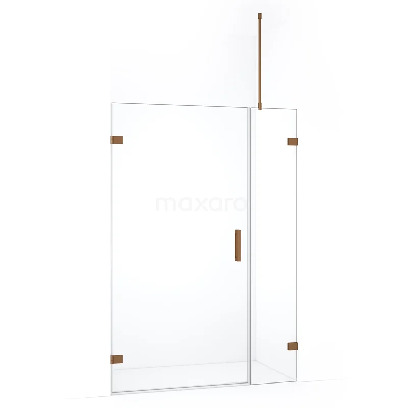 Glazen douchewand met deur, helder glas en bronskleurige accenten, ideaal voor een moderne badkamer.