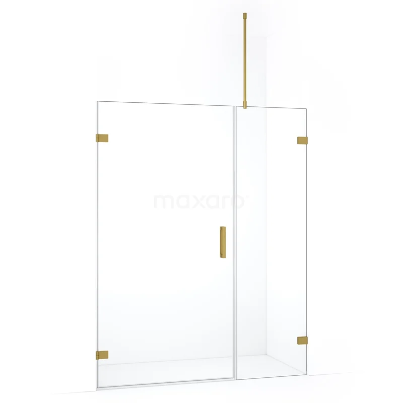 Douchewand glashelder met gouden accenten, luxe design, ideaal voor moderne badkamers.